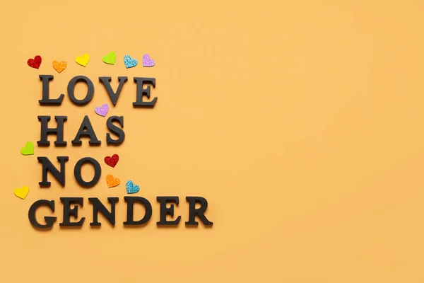 Text Love Has Gender Hearts Beige Background Valentine Day Celebration — Foto de Stock