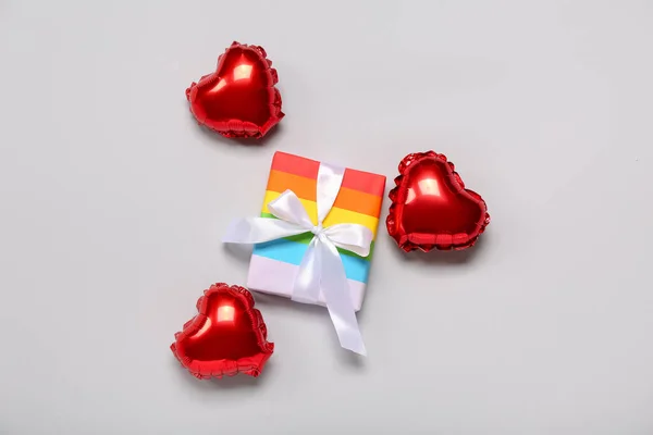 Gift Balloons Valentine Day Grey Background Lgbt Concept — Stockfoto