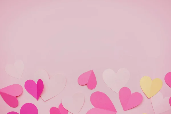 Composition Paper Hearts Pink Background Valentines Day Celebration — Stock Photo, Image
