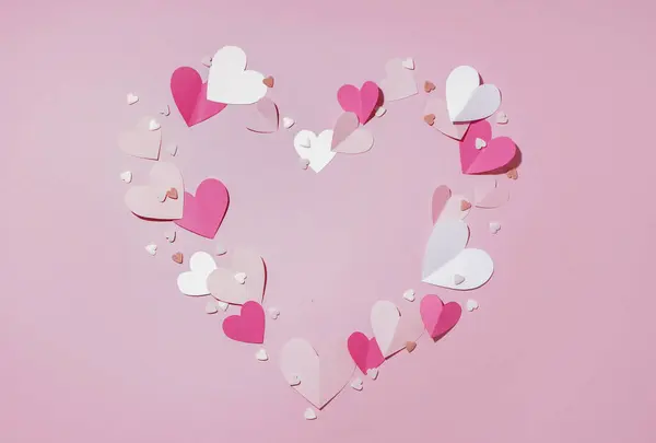 Heart Made Paper Pieces Pink Background Valentine Day Celebration — Fotografia de Stock