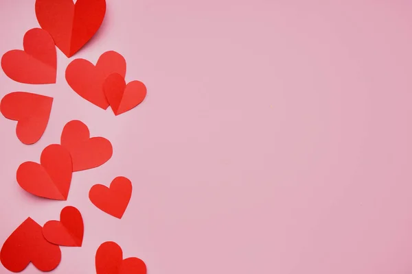 Red Paper Hearts Pink Background Valentines Day Celebration — Fotografia de Stock