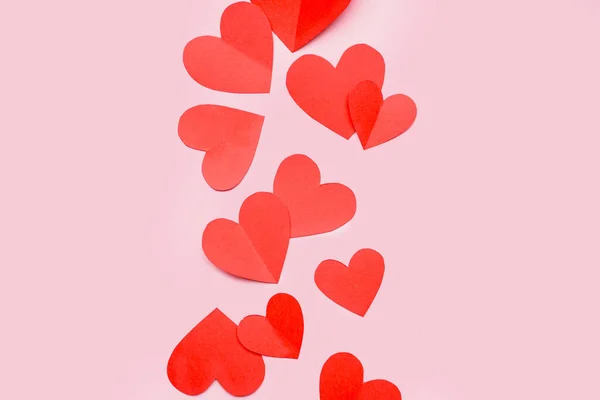 Red Paper Hearts Pink Background Valentines Day Celebration — Fotografia de Stock