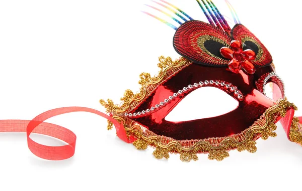 Red Carnival Mask Mardi Gras Celebration White Background Closeup — Stock Photo, Image