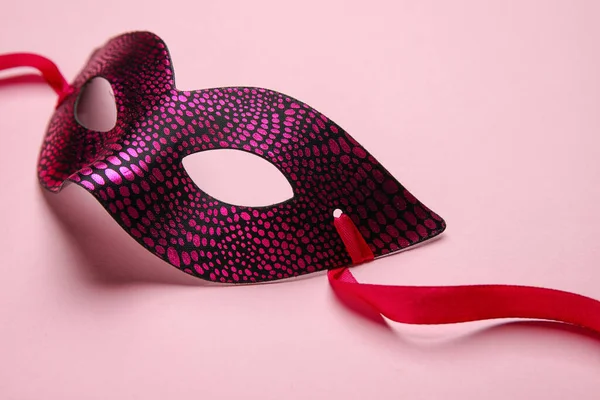 Beautiful Carnival Mask Mardi Gras Celebration Pink Background Closeup — Stock Photo, Image
