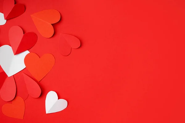 Beautiful Paper Hearts Red Background Valentines Day Celebration — Stock Photo, Image