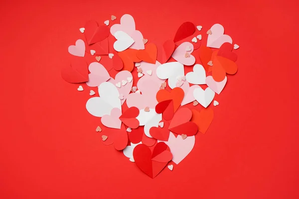 Heart Shape Made Paper Red Background Valentines Day Celebration — Fotografia de Stock