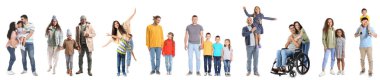 Group of happy families on white background