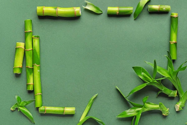 Frame Made Fresh Bamboo Stems Green Background — Fotografia de Stock
