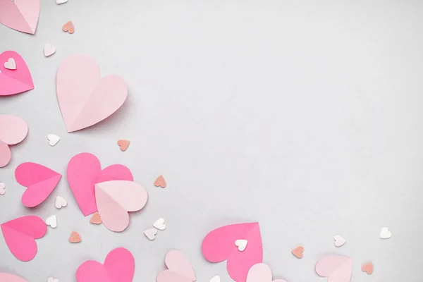 Composition Paper Hearts Colorful Sprinkles Light Background Valentines Day Celebration — Stock Photo, Image