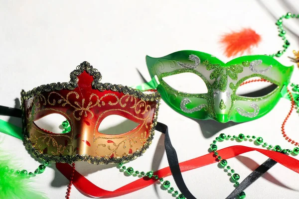 Carnival Masks Beads White Background — Stock Photo, Image