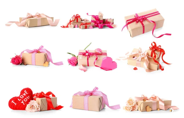 Many Gifts Valentine Day Isolated White — Fotografia de Stock