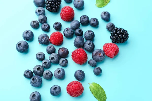 Different Fresh Ripe Berries Color Background Closeup — Stock Photo, Image
