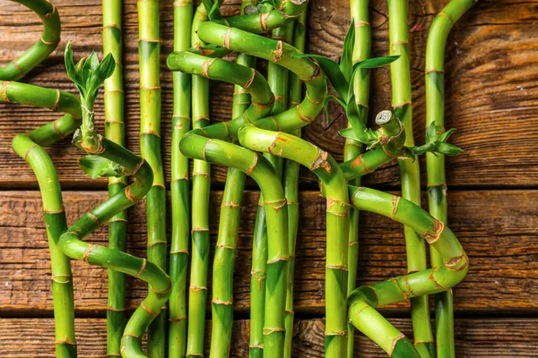 Bamboo Stems Wooden Background Closeup — Fotografia de Stock