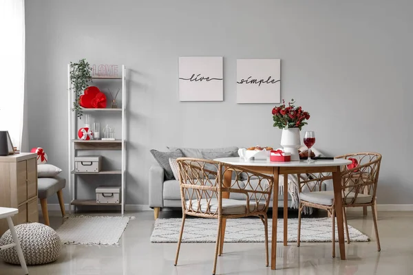 Interior Dining Room Decorated Valentine Day — Stockfoto