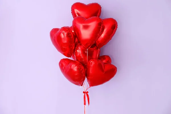 Heart Shaped Balloons Valentine Day Lilac Background —  Fotos de Stock