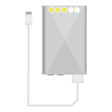 Modern power bank with USB cable on white background