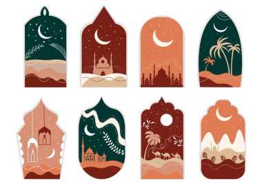 Collection of decor with drawn Arabian night on white background