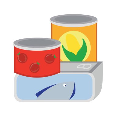 Canned products on white background