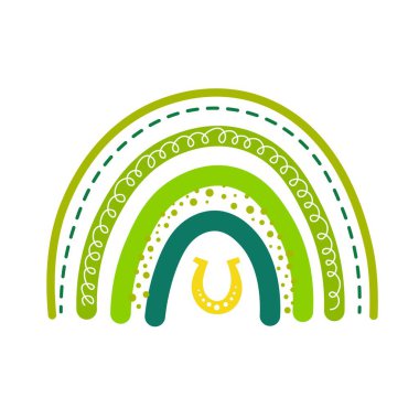 Golden horseshoe with decor on white background. St. Patrick's Day celebration