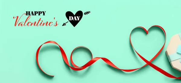 Greeting Banner Valentine Day Heart Made Ribbon — Stock Fotó