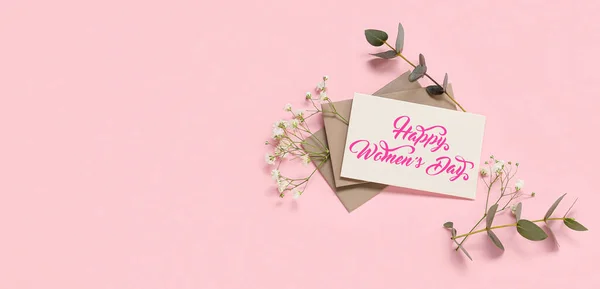 Beautiful Greeting Card International Women Day Envelopes Pink Background — Zdjęcie stockowe