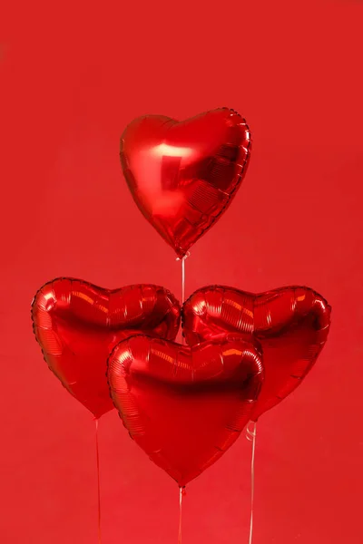 Heart Shaped Balloons Valentine Day Red Background —  Fotos de Stock