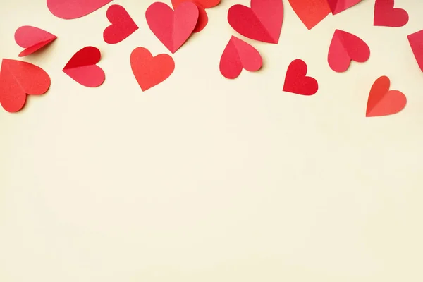 Composition Red Paper Hearts Color Background Valentines Day Celebration — Fotografia de Stock