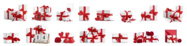 Set of gift boxes for Valentine's Day isolated on white 