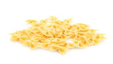 Heap of raw farfalle pasta isolated on white background