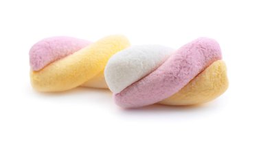 Tasty twisted marshmallows isolated on white background