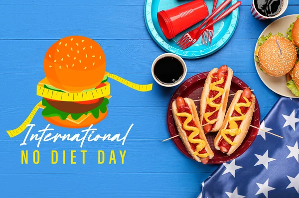 Banner for International No Diet Day with traditional American food