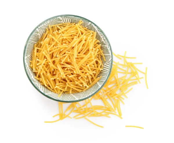 Bowl Raw Vermicelli Pasta White Background — Stock Photo, Image