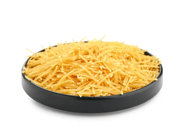 Plate Raw Vermicelli Pasta White Background — Stock Photo, Image