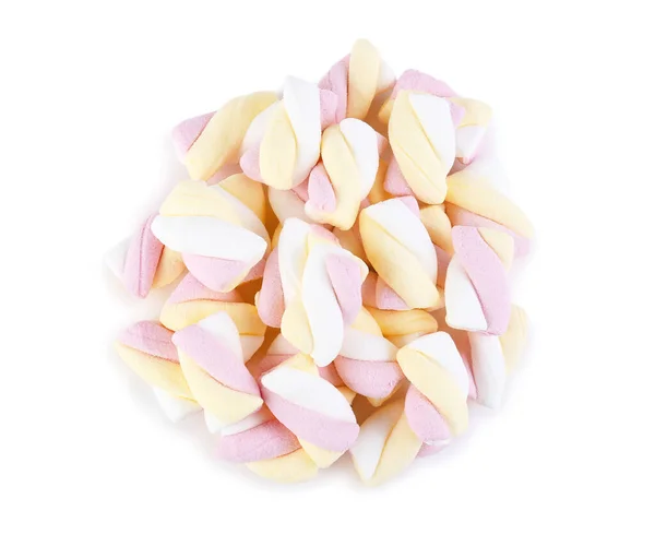 Heap Tasty Twisted Marshmallows Isolated White Background — Stock Photo, Image