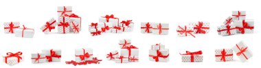 Set of many gift boxes for Valentine's Day isolated on white