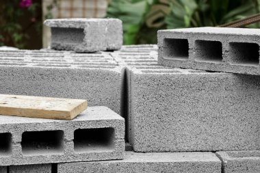Concrete blocks on construction site, closeup