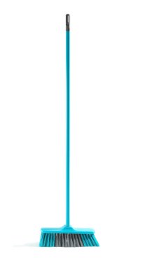 Blue broom for cleaning on white background