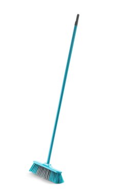 Blue broom for cleaning on white background