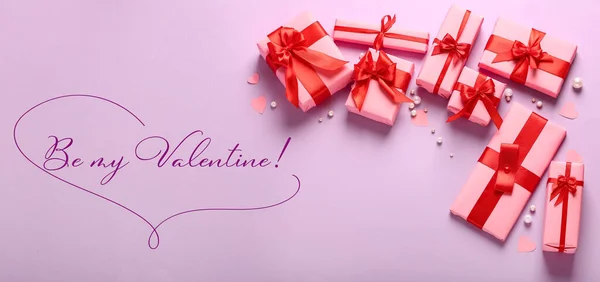 Greeting Card Valentine Day Many Gifts Pink Background — Φωτογραφία Αρχείου