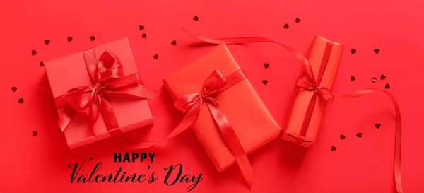 Greeting Card Valentine Day Gifts Red Background — Photo