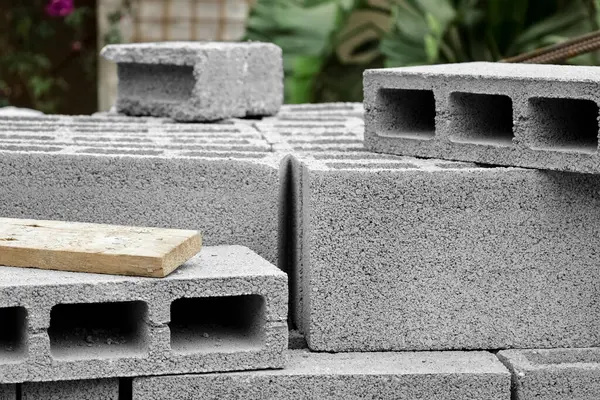 Concrete blocks on construction site, closeup
