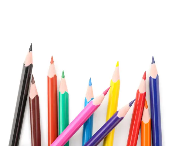 Set Colorful Pencils White Background Top View — Stock Fotó