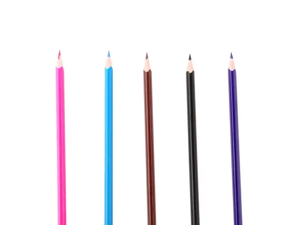 Set Colorful Pencils White Background Top View — Photo