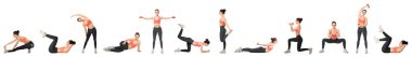 Set of sporty woman training on white background