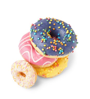 Delicious glazed donuts isolated on white background