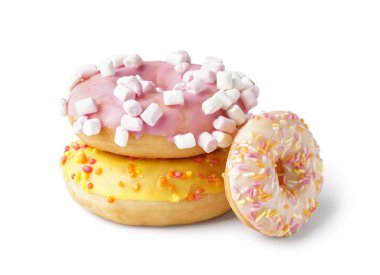 Delicious glazed donuts isolated on white background