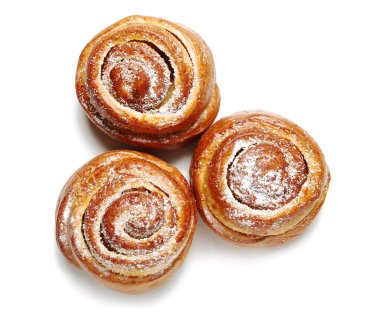 Delicious cinnamon rolls isolated on white background