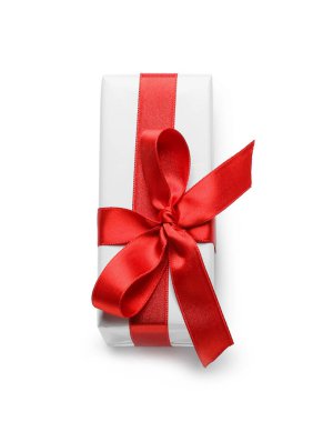 Gift box with beautiful bow isolated on white background. Valentine's Day celebration