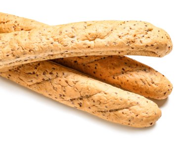 Delicious baguettes isolated on white background