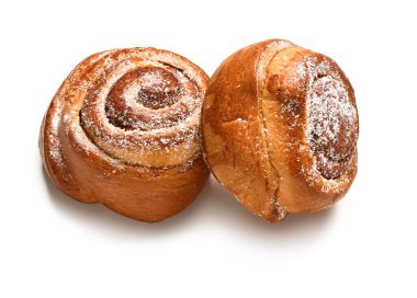 Delicious cinnamon rolls isolated on white background